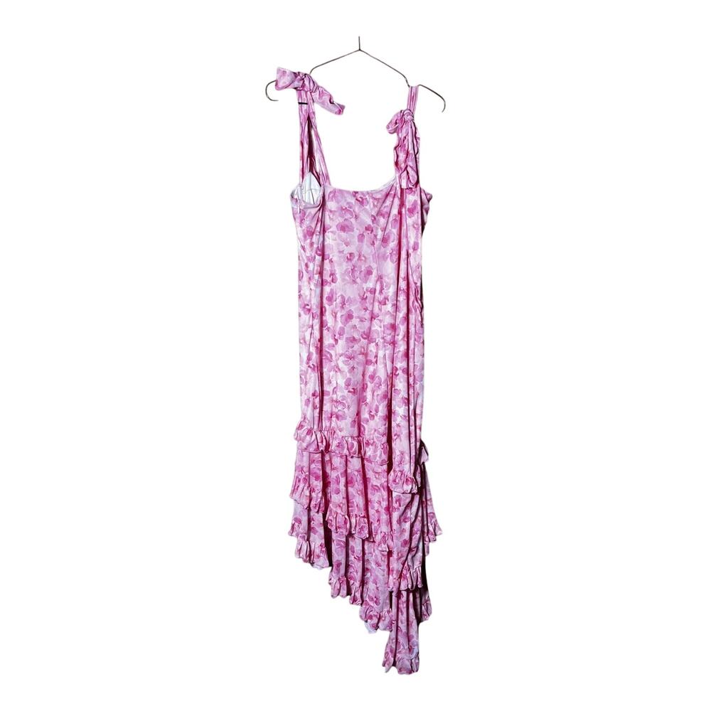 Sugar Thrillz Pink Floral Asymmetrical Ruffle Tie Strap Dress XXL Fairycore - Picture 3 of 6